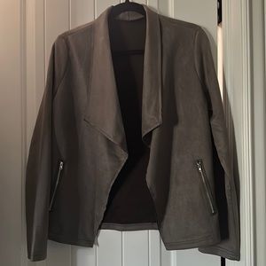 Waterfall Collar Open Front Suede Jacket